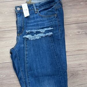 LOFT Women's Blue Distressed Boyfriend Jeans Curvy Skinny , Size 30/10